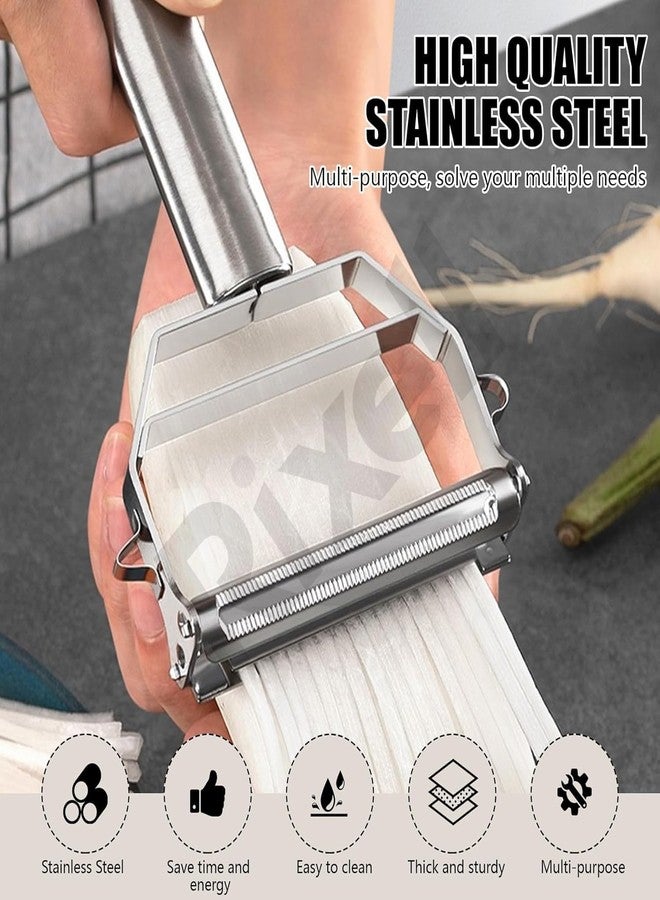 RIXELL 2-in-1 Stainless Steel Julienne Vegetable Peeler, Multi-Functional Kitchen Slicer and Grater, Silver, 18 x 8.2 x 2.4 cm - Image 3
